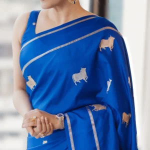 Royal Blue Motif Katan Soft Silk