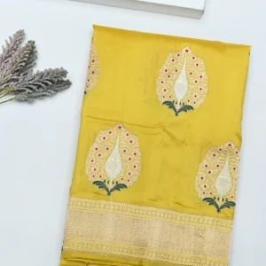 Butter Yellow Motif Katan Silk Handwoven Banarasi Saree